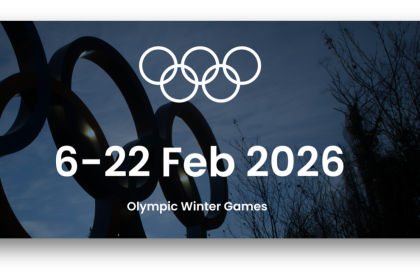 Olimpiyat halkaları silueti önünde “6–22 Feb 2026” ve “Olympic Winter Games” yazısı bulunan tanıtım görseli.